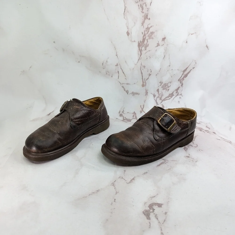 Vtg Dr Martens Shoe Womens 9.5 Leather Monk Strap Buckle Made England Oxford Y2K - Picture 1 of 14